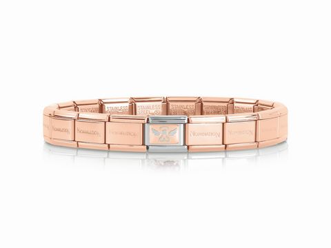Starterset von Nomination Classic 439048 20 mit Engel Motiv, kombiniert mit einem eleganten Roséarmband aus Edelstahl und einer hochwertigen Verarbeitung, perfekt für einen stilvollen Look.