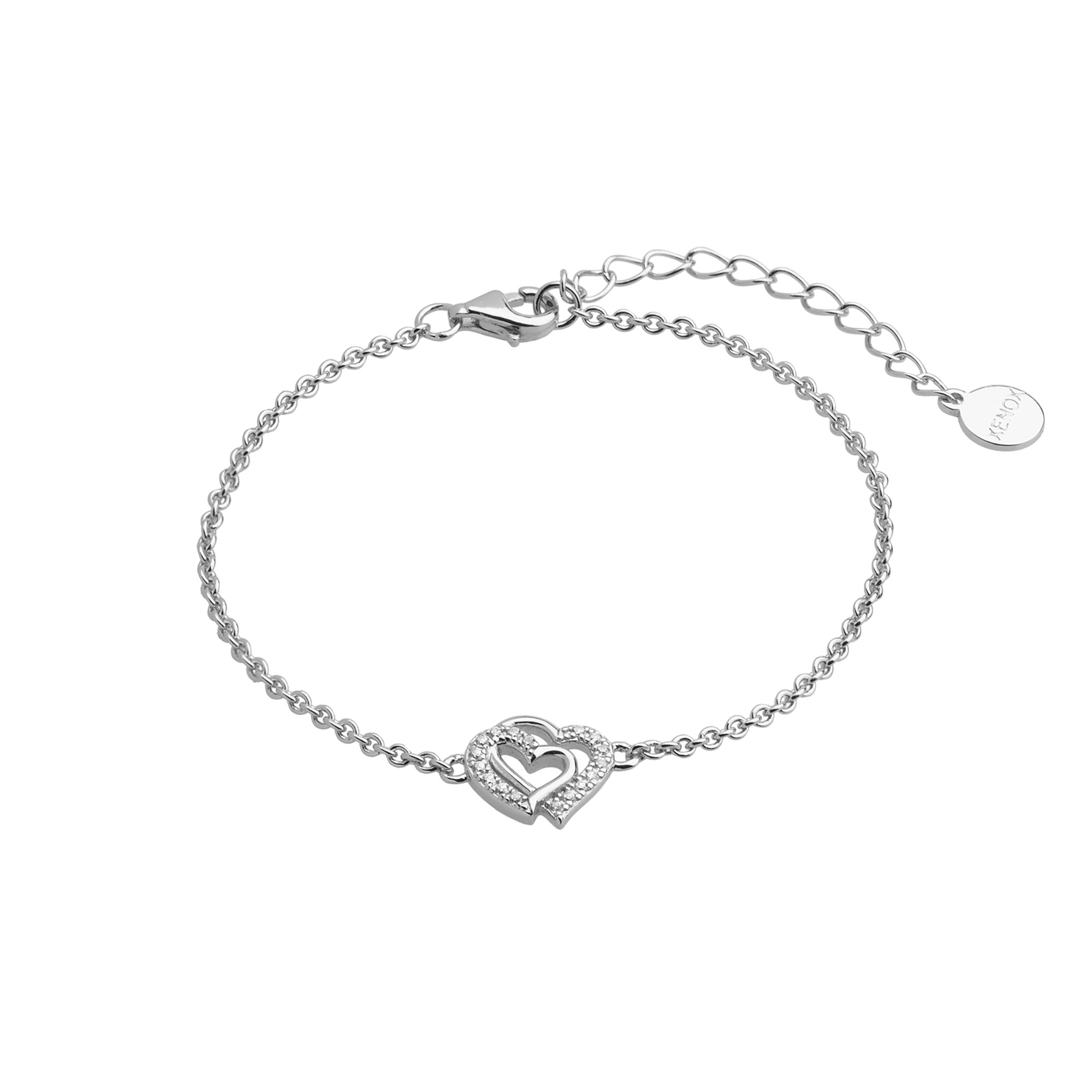 XENOX Sterling Silber Armband XS3412N - 15-18,5 cm - LOVE STORY - Ankerkette - Herz – Ansicht 2