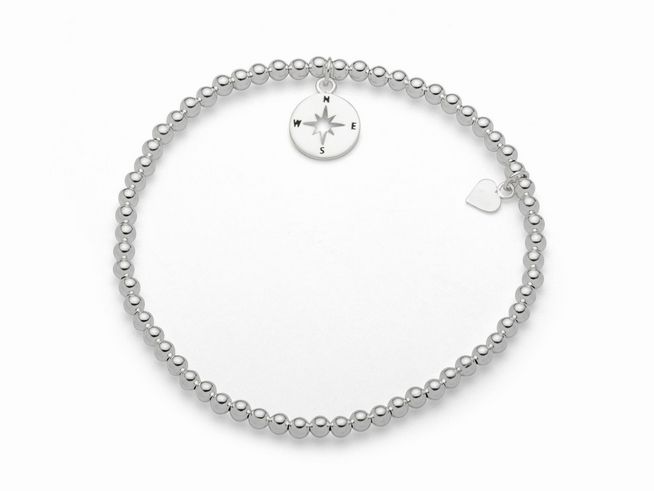 Sterling Silber Armband mit Kugeln und Kompassrose als Anhänger, 19,5 cm lang, von DUR, elegantes und stilvolles Accessoire.