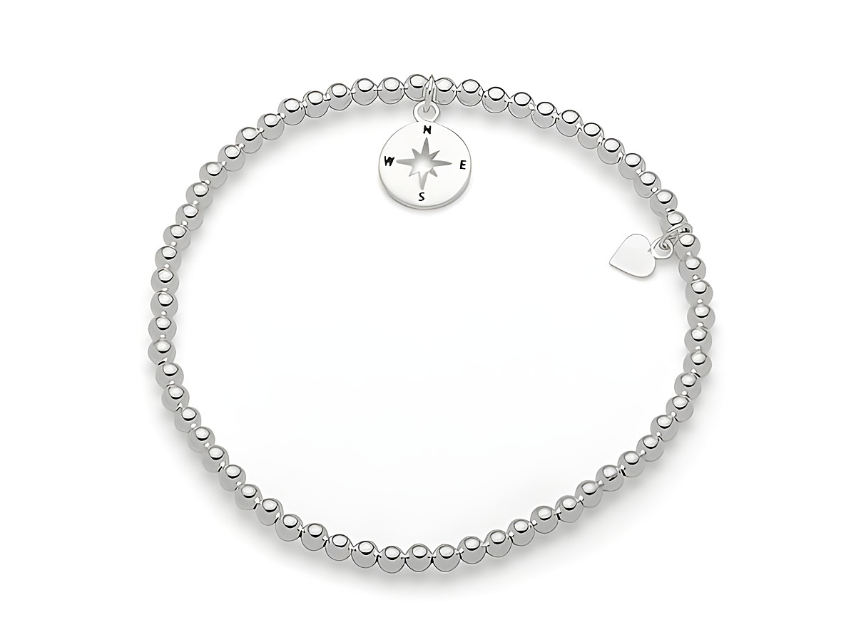 Sterling Silber Armband mit Kugeln und Kompassrose als Anhänger, 19,5 cm lang, von DUR, elegantes und stilvolles Accessoire.