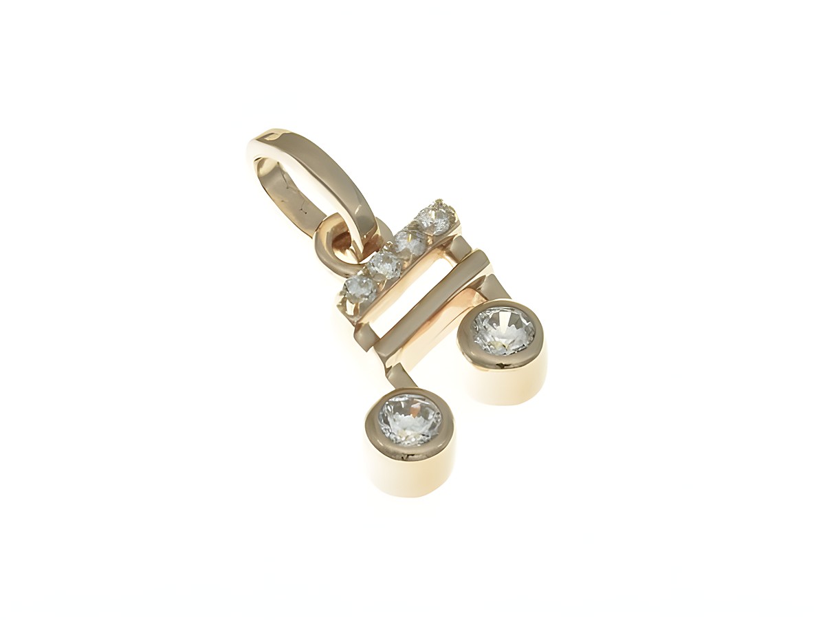 Ein Musiknote Anhänger aus Sterling Silber in Roségold mit Zirkonia, ideal für Kinder, glänzende Akzente und filigranes Design von Juwelier Harnisch.