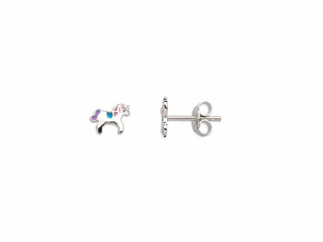 Xenox Sterling Silber Ohrringe XS3559 EAR CANDIES Einhorn, farbenfrohes Einhorn-Design, ideal für Mädchenschmuck, zeitlos und verspielt, perfektes Accessoire für jeden Anlass.