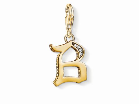 Charm-Anhänger Buchstabe B von Thomas Sabo in vergoldeter Ausführung mit funkelnden Details, elegant gestaltet und ideal für personalisierte Schmuckstücke.