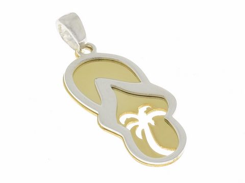 Badelatsche Anhänger mit Palme in Silber und teilvergoldet, ideal für den Sommer und den Strand, hergestellt von Juwelier Harnisch, hochwertige Schmuckdetails.