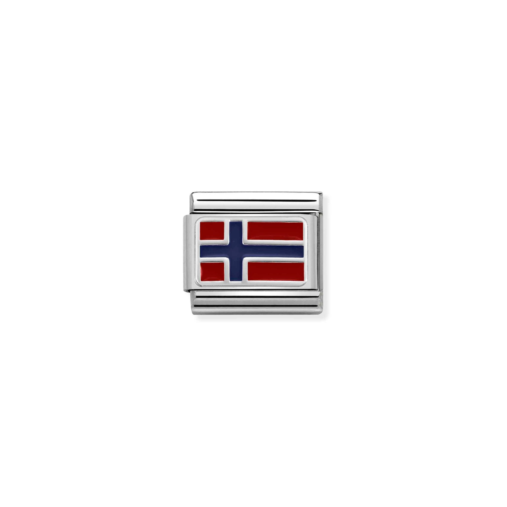 Nomination Composable Classic Charm Flagge Norwegen - Edelstahl, Silber 925, Emaille