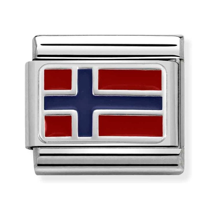 Nomination Composable Classic Charm Flagge Norwegen - Edelstahl, Silber 925, Emaille