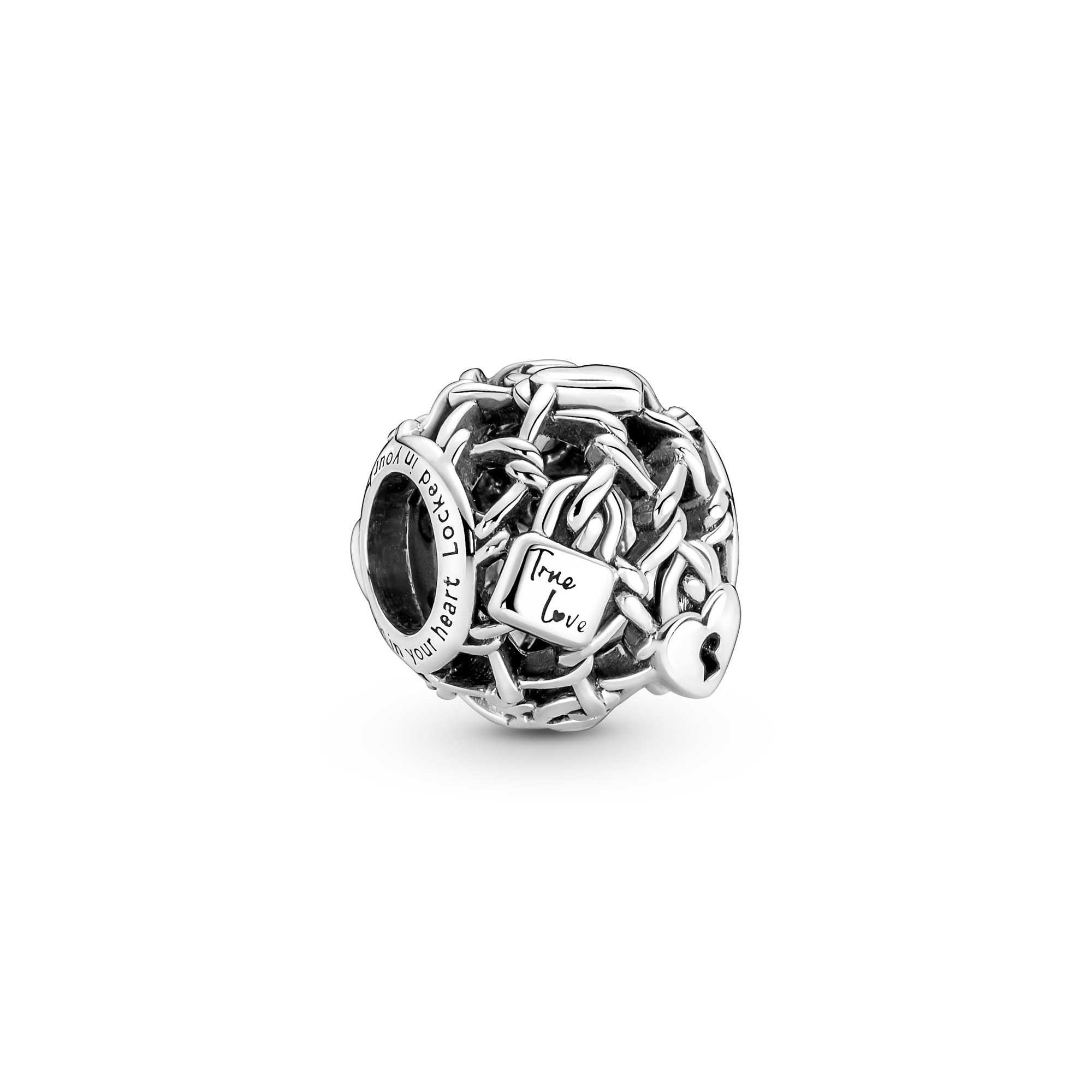 Pandora Durchbrochenes Kettenglied Vorhängeschloss Charm - Silber