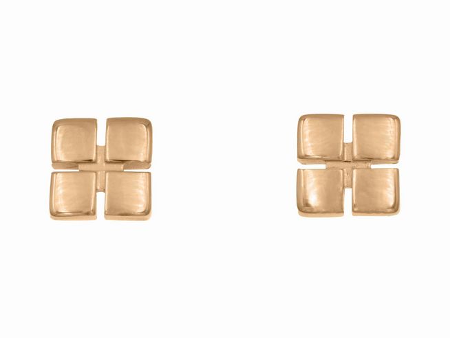Ohrringe Klötzchen Kissen aus Sterling Silber mit Roségold Vergoldung von Juwelier Harnisch, Ohrstecker ohne Stein, stilvolles und minimalistisches Design.