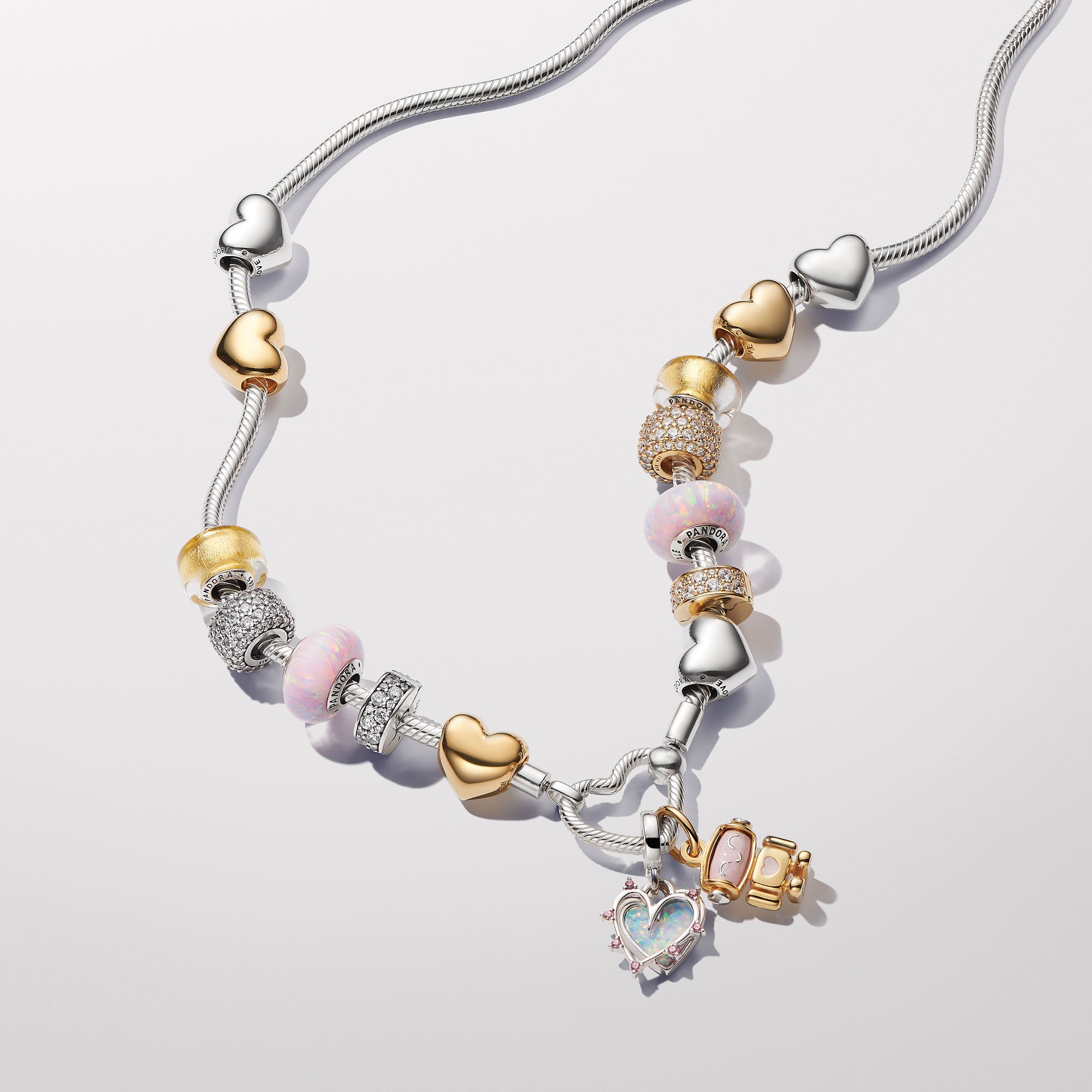 Pandora Funkelndes Dreireihiges Pavé-Charm - Gelbgold Vergoldung - Zirkonia – Ansicht 4