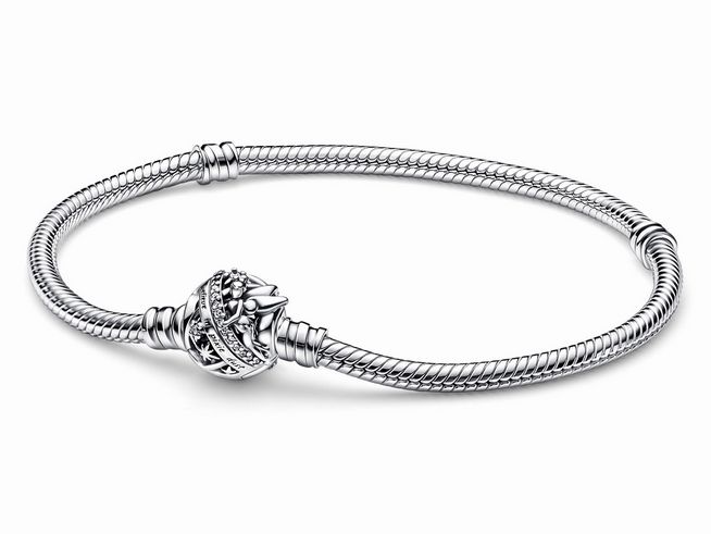 Schlangen-Gliederarmband von Pandora aus Sterling Silber mit Tinker Bell Charm, verziert mit Zirkonia, Länge 19 cm, elegant und zeitlos, ideal für jeden Anlass.