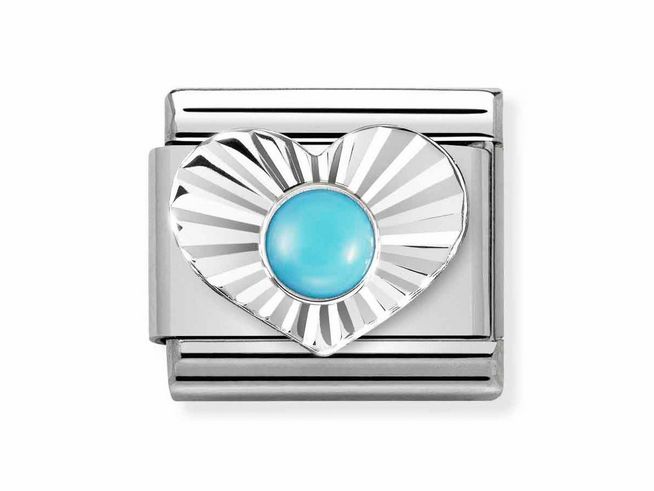 433050806-0 Silberner Nomination Classic Anhänger mit diamantiertem Herz und türkisfarbenem Stein, elegant und modern im Design, ideal für individuelle Schmuckstücke.
