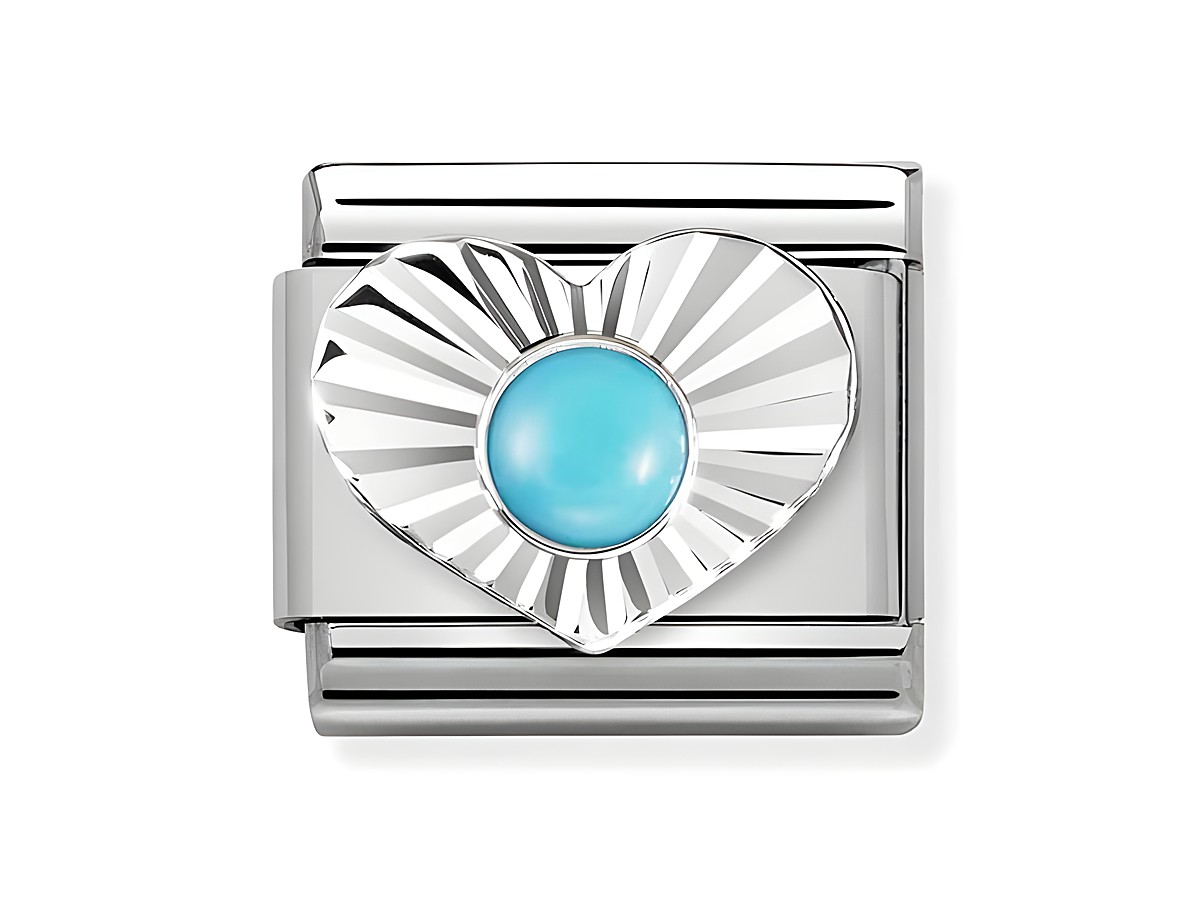 Silberner Nomination Classic Anhänger mit diamantiertem Herz und türkisfarbenem Stein, elegant und modern im Design, ideal für individuelle Schmuckstücke.