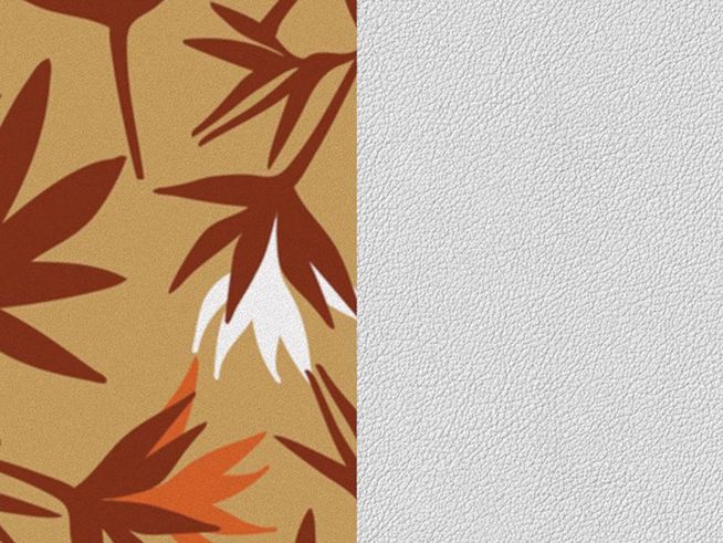 Armreif Einlage von Les Georgettes mit einem weißen Blättermuster in Beige, Rostbraun und Weiß, auf einer hellen Hintergrundtextur dargestellt.