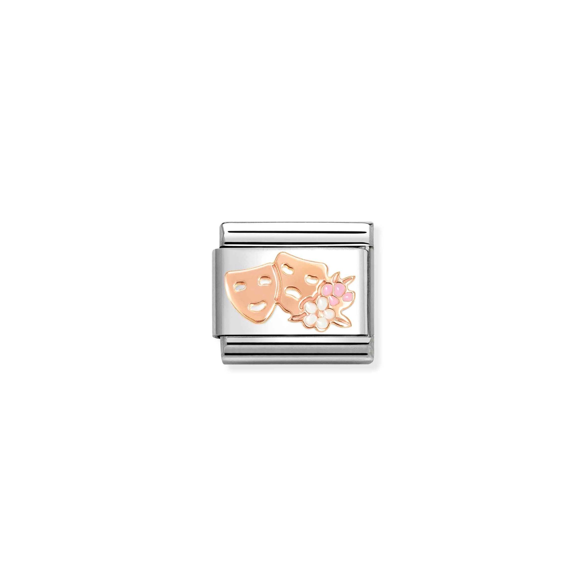 Nomination Composable Classic Charm Theatermasken mit Blumen - Edelstahl, Gold 375 Roségold, Emaille