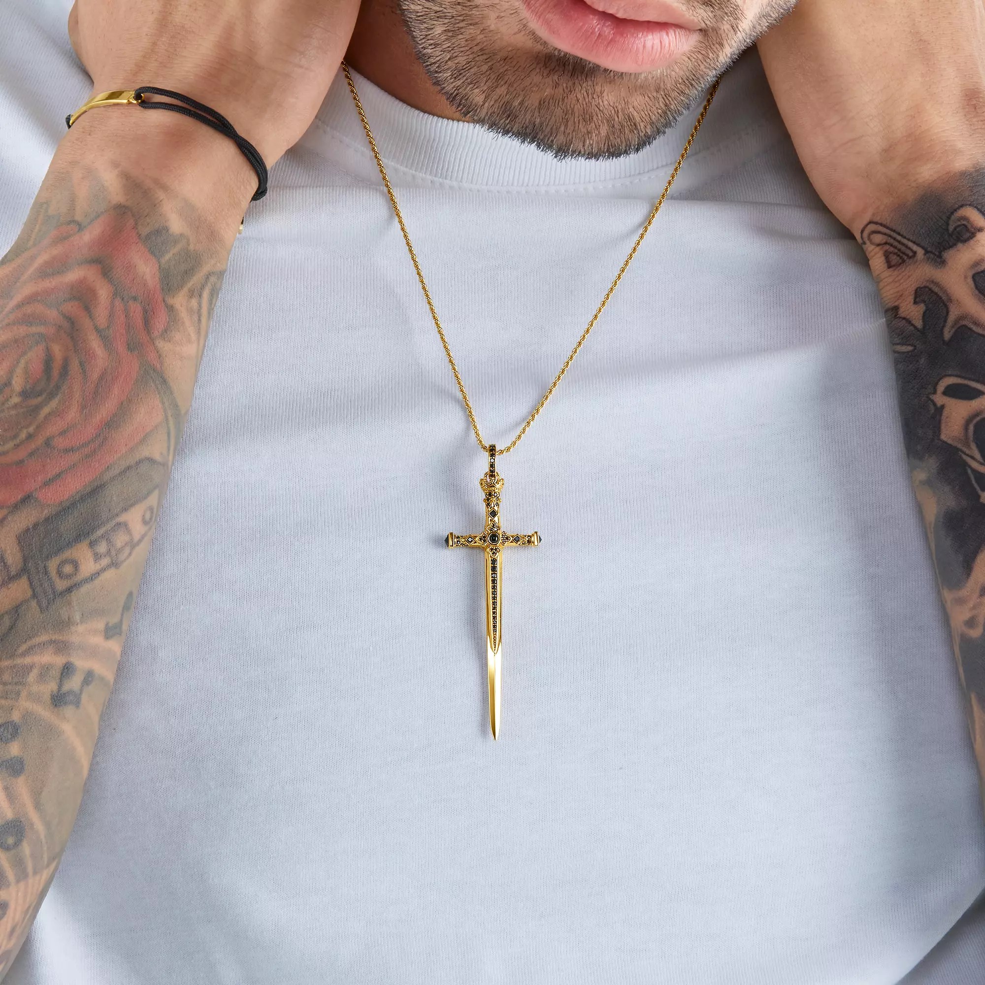 Thomas Sabo Kreuz Anhänger Sterling Silber - vergoldet Gelbgold + Onyx + Zirkonia schwarz – Ansicht 4