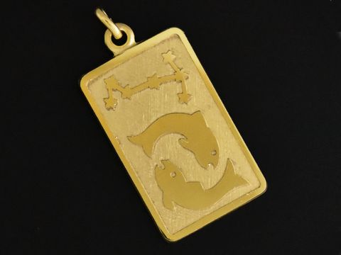 Fische Anhänger aus Gold 333 mit rechteckiger Form, Zodiak-Symbol und zwei Fischmotiven, hergestellt von Juwelier Harnisch, ideal für Sternzeichen-Liebhaber.