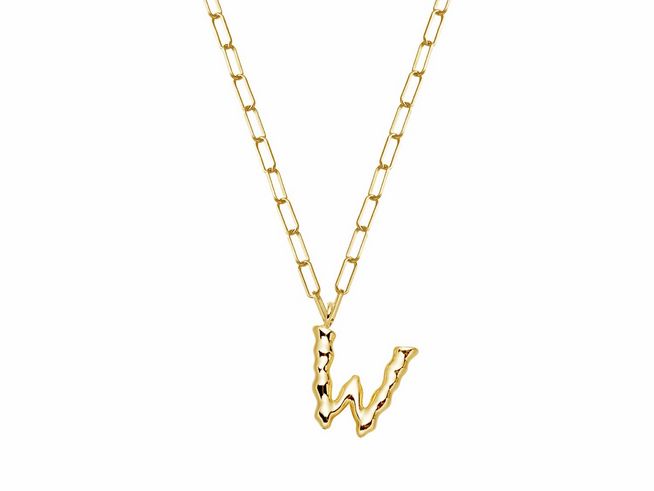 Xenox Sterling Silber Kette XS4150G/W mit 45 cm Länge in Gelbgold Vergoldung, präsentiert den Buchstaben W, stilvolles und modernes Design für einen eleganten Look.