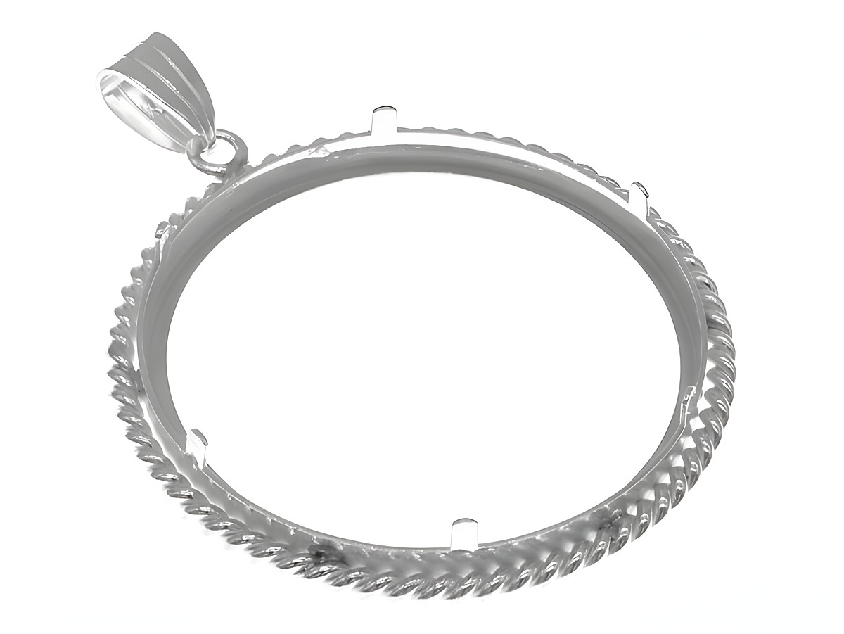 Münzfassung Anhänger aus 925 Sterling Silber mit einer maximalen Münzengröße von 36,2 mm Durchmesser, verziert mit einem gedrehten Kordeldesign, perfekt für Münzen bis 4 cm. – Ansicht 3