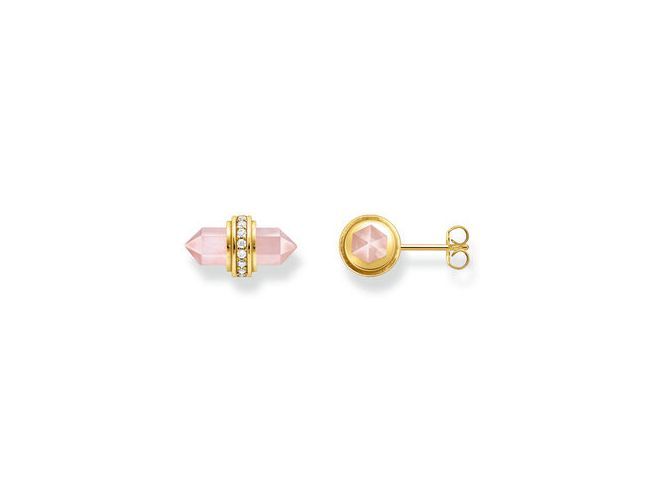 56972918-0 Ohrstecker von Thomas Sabo in Silber mit vergoldetem Gelbgold, verziert mit Zirkonia und Kristall, in Rosa und Pink, featuring Rosenquarz. Elegantes Design für jeden Anlass.
