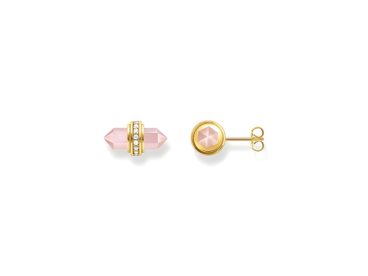Ohrstecker von Thomas Sabo in Silber mit vergoldetem Gelbgold, verziert mit Zirkonia und Kristall, in Rosa und Pink, featuring Rosenquarz. Elegantes Design für jeden Anlass.