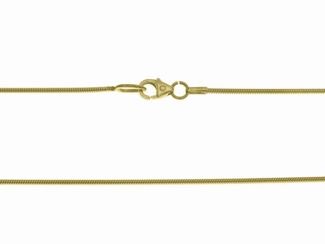 Schlangenkette 585 in Gelbgold mit einem Durchmesser von 1,2 x 1,2 mm und einer Länge von 38 cm, hergestellt von Juwelier Harnisch, elegant und zeitlos im Design.