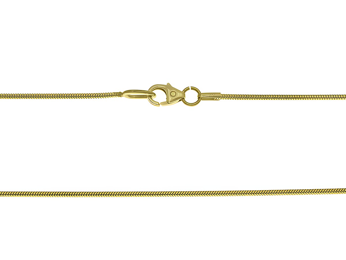 Schlangenkette 585 in Gelbgold mit einem Durchmesser von 1,2 x 1,2 mm und einer Länge von 38 cm, hergestellt von Juwelier Harnisch, elegant und zeitlos im Design.