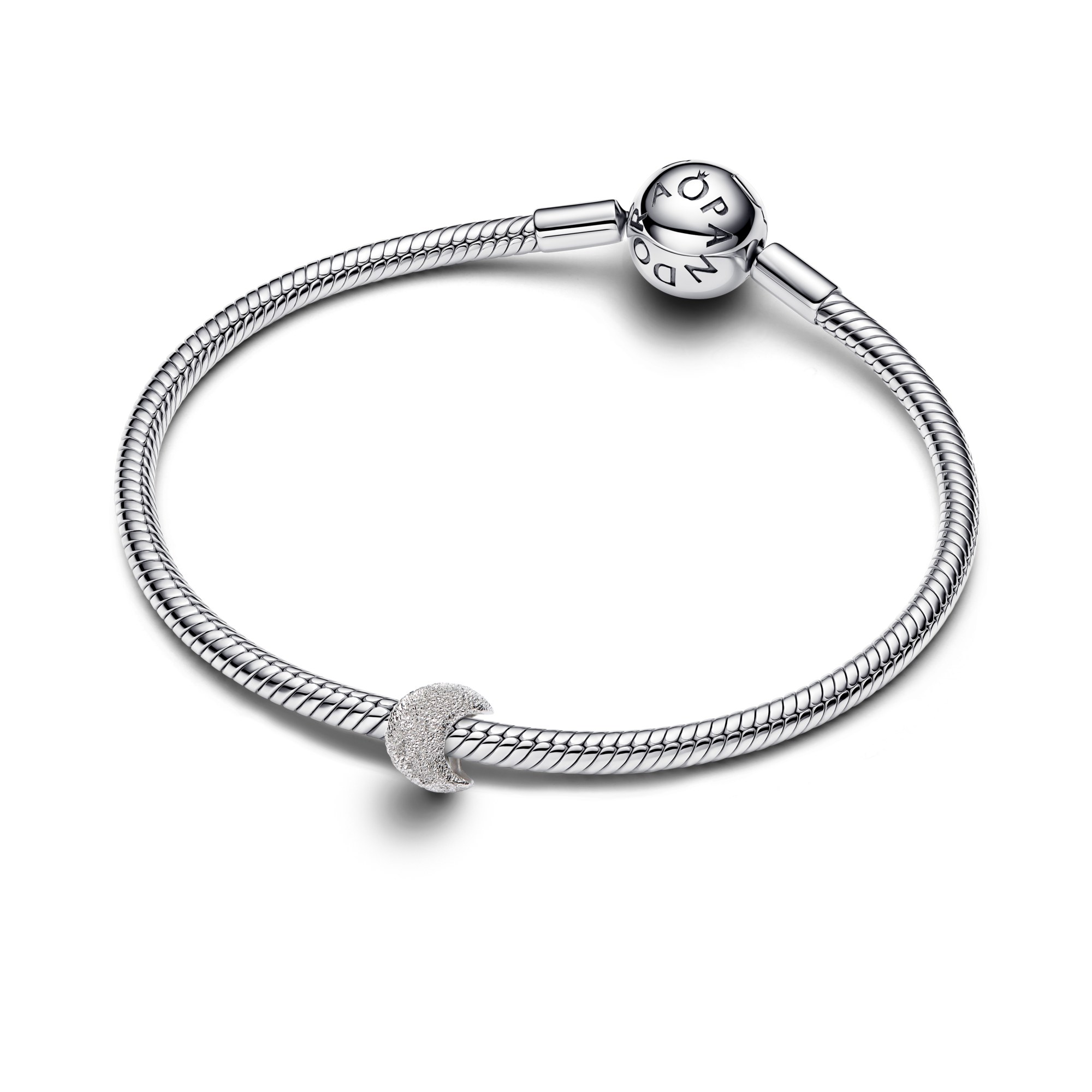 Pandora Strukturierter Mond Mini-Charm - Sterling Silber – Ansicht 3