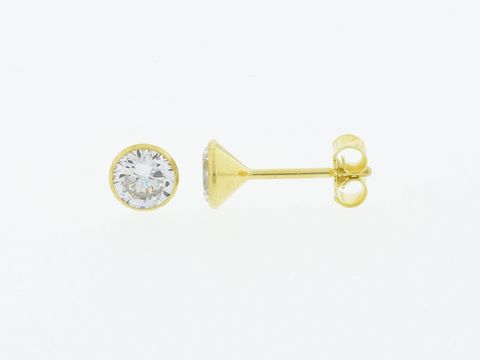 Silber Ohrringe im Kelch-Design, vergoldet, mit einem Durchmesser von 5,2 mm und Zirkonia-Verzierung, Hersteller Juwelier Harnisch. Elegante Schmuckstücke für jeden Anlass.