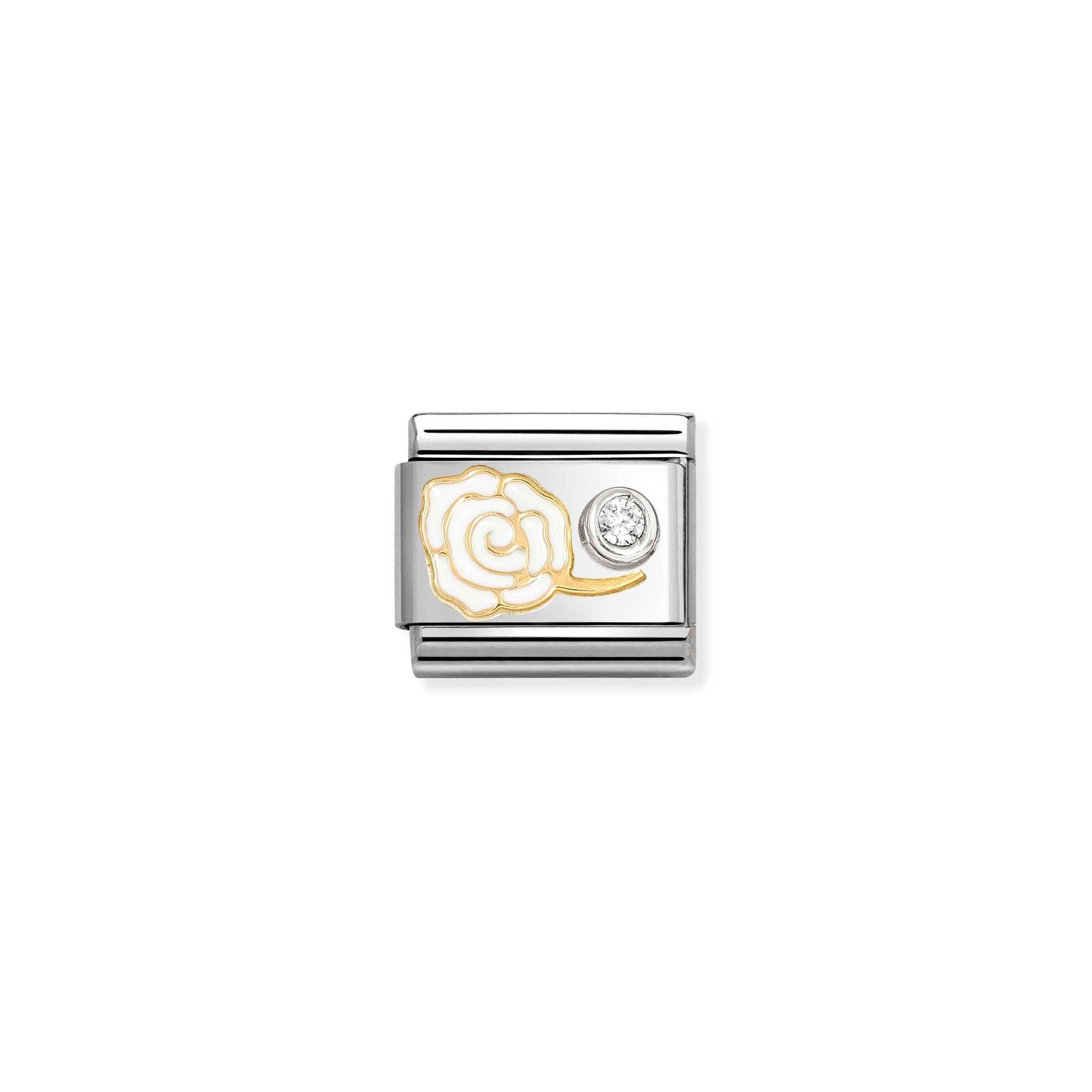 Nomination CLASSIC Element - 585 Gelbgold - Emaille & Zirkonia in Sterling Silber - Fassung weisse Rose - weißer Zirkonia – Ansicht 2