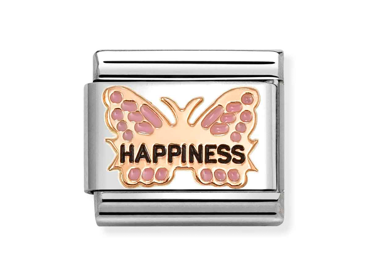 Nomination 430202 49 - CLASSIC Symbol aus echt Roségold - Emaille - HAPPYNESS-Schmetterling - Rosa