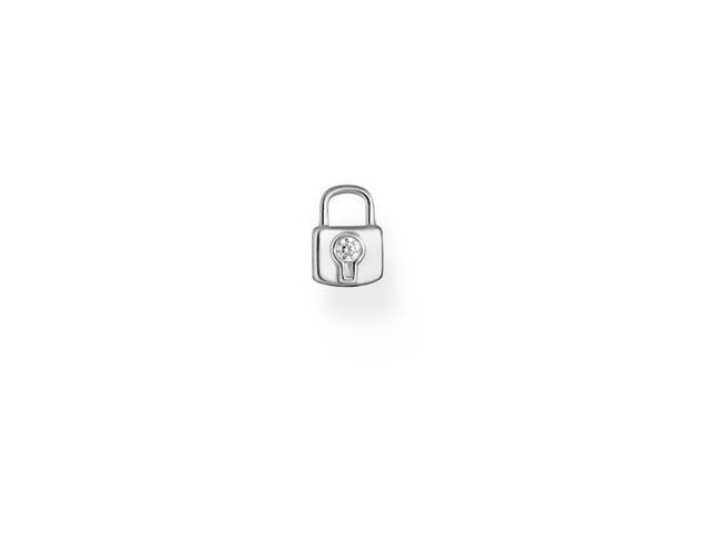 Thomas Sabo Ohrring Anhänger EP016-051-14 aus Sterling Silber mit einem Zirkonia in Weiß, in Form eines kleinen Schlosses mit Schlüsselöffnung, idealer Ohrschmuck-Einhänger.