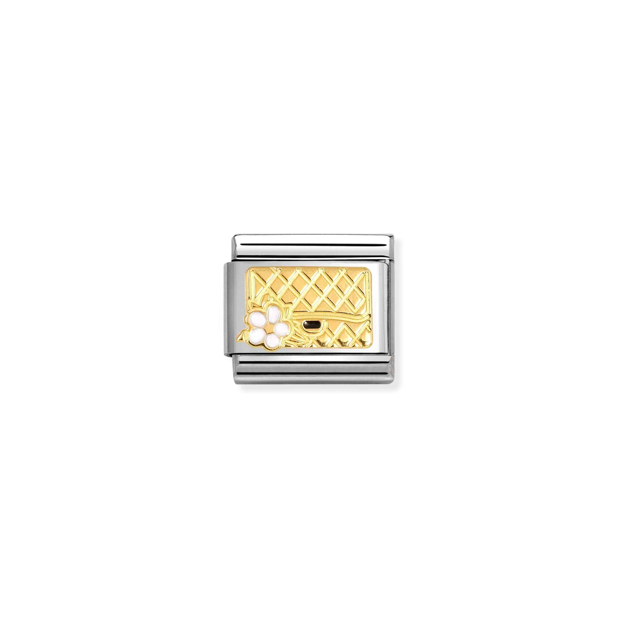 Nomination CLASSIC Element - 585 Gelbgold - Emaille - Handtasche mit Blume - Weiß – Ansicht 2