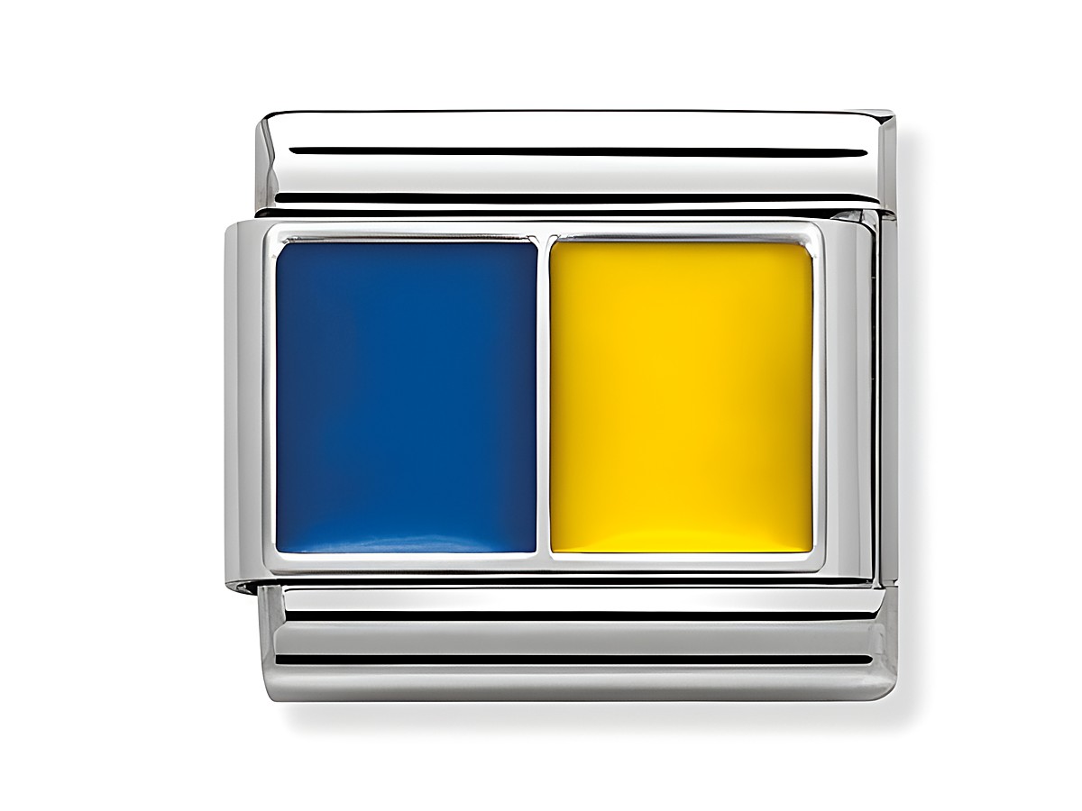 Edelstahl charm mit blauer und gelber Emaille, stellt eine Flagge dar, ideal für Schmuckliebhaber, Hersteller Nomination, Modell Composable Classic Symbole, Artikelnummer 330209 25.