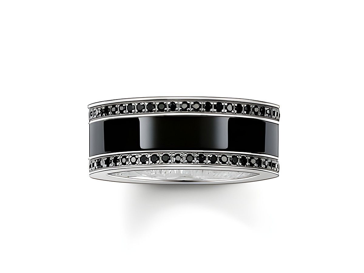 Thomas Sabo TR1995-647-11-50 Ring aus Sterling Silber mit schwarzer Keramik und Zirkonia, Größe 50, elegant und modern gestaltet, ideal für besondere Anlässe.