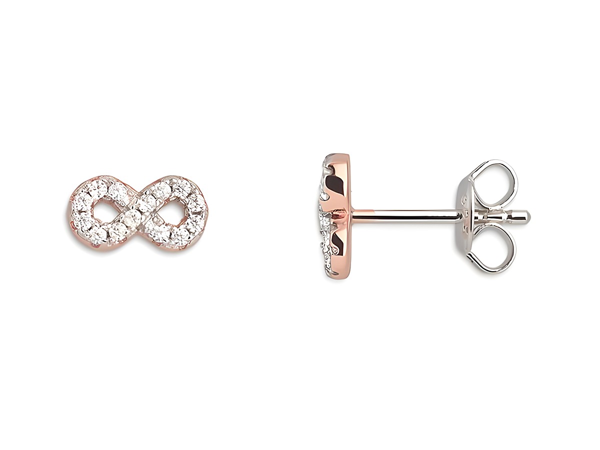 Xenox Sterling Silber Ohrringe XS3741RN in Roségold Vergoldung mit Infinity-Symbol und funkelnden Zirkonia-Steinen, eleganter Ohrschmuck für jeden Anlass.