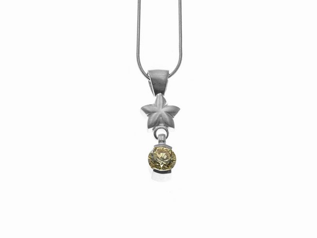 Kette mit Anhänger aus Sterling Silber in Form eines Sterns und champagnerfarbenem Zirkonia, Hersteller Juwelier Harnisch, ideal als hochwertiges Schmuckstück für besondere Anlässe.