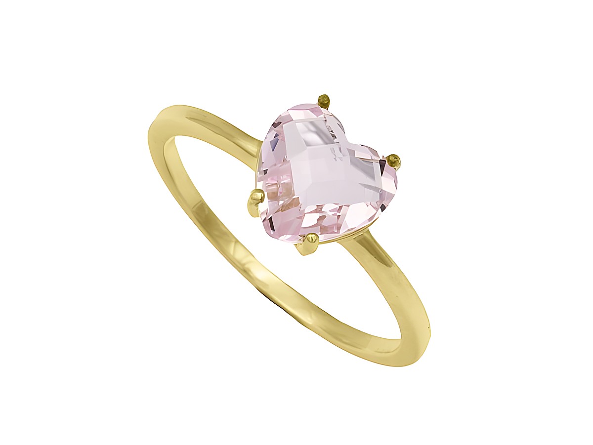 Schöner Ring aus Sterling Silber mit Gelbgold Vergoldung, besetzt mit einem rosa Herzglas in Größe 60, Hersteller Juwelier Harnisch. Ideal für romantische Anlässe.