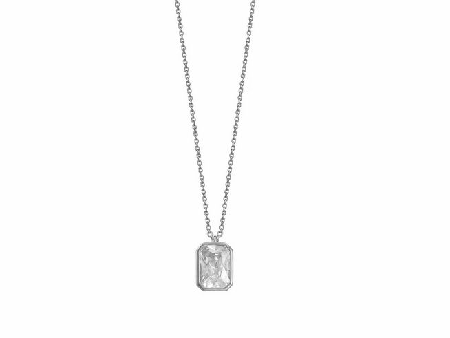 Xenox Sterling Silber Kette XS7391 mit Karreekette in Silber, Länge 40-45 cm, elegantem Anhänger mit klarem Stein, stilvoll und modern, ideal für jeden Anlass.