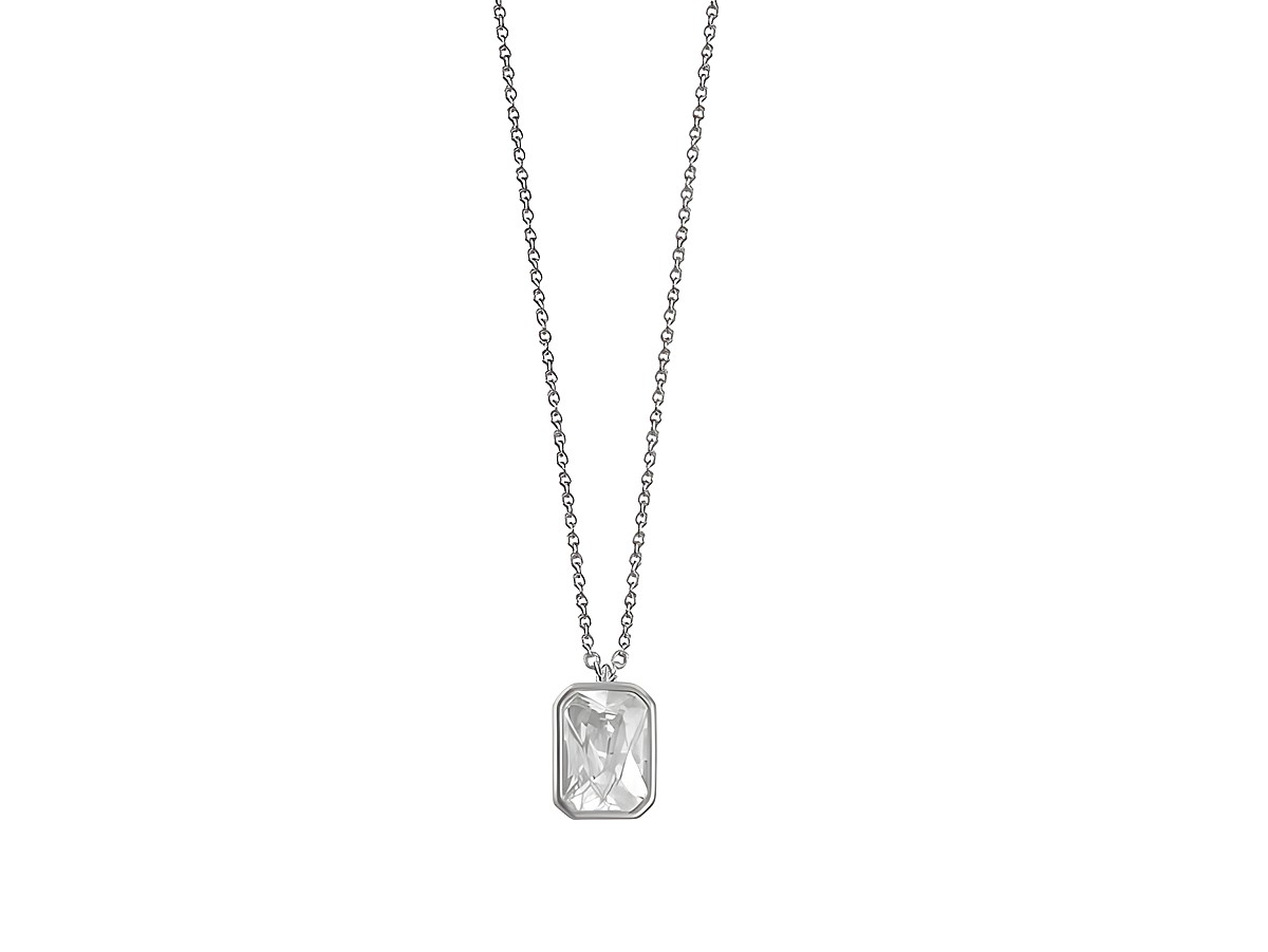 Xenox Sterling Silber Kette XS7391 mit Karreekette in Silber, Länge 40-45 cm, elegantem Anhänger mit klarem Stein, stilvoll und modern, ideal für jeden Anlass.
