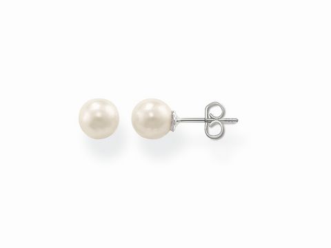 Ohrstecker von Thomas Sabo aus 925 Sterling Silber mit imitierter handgearbeiteter Perle in Weiß, elegant und zeitlos für jeden Anlass.
