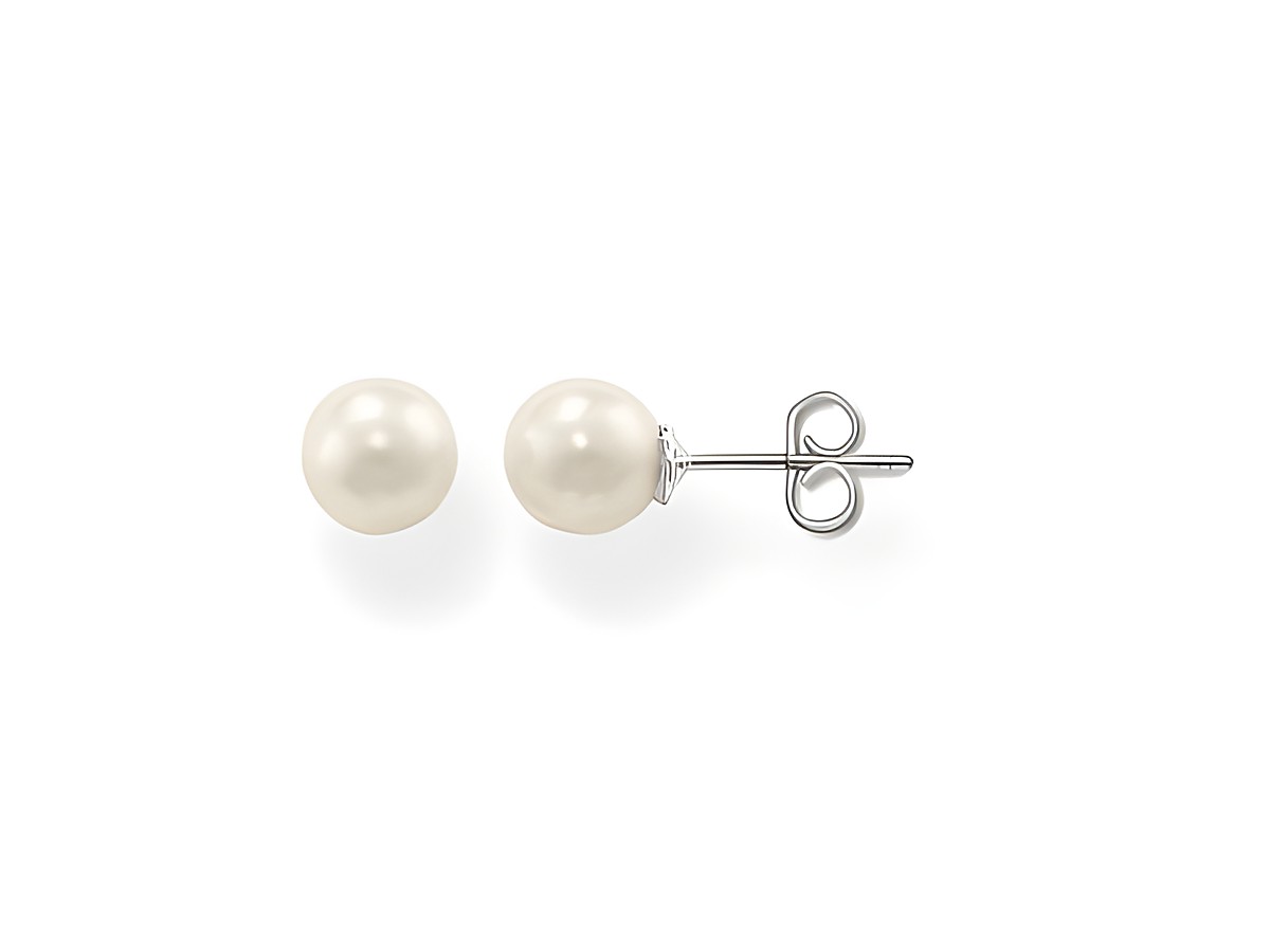 Ohrstecker von Thomas Sabo aus 925 Sterling Silber mit imitierter handgearbeiteter Perle in Weiß, elegant und zeitlos für jeden Anlass.