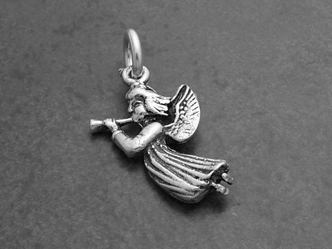 925 Sterling Silber Anhänger Musikengel, Darstellung eines Engels mit Flöte, detailreich gestaltet, Hersteller Juwelier Harnisch, ideal als besondere Geschenkidee.