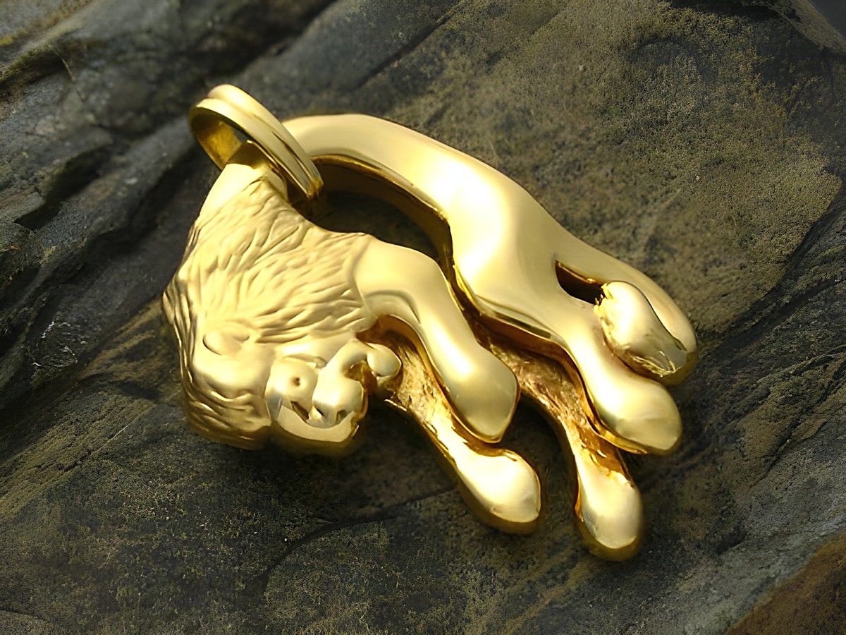 Gold Anhänger plastischer Löwe 40 mm aus Gold 750, passend für Schmuckliebhaber und Tierfreund. Hersteller ist Juwelier Harnisch. Elegantes Design mitDetailreichtum.