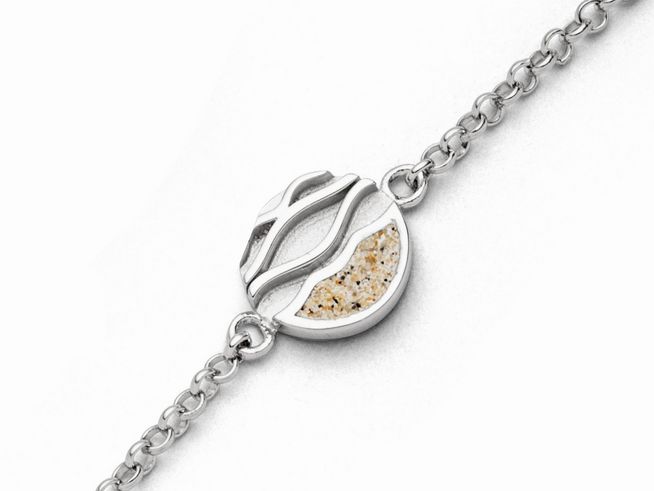 DUR Armband Strandwellen aus Sterling Silber mit filigranem Design und einem Element mit Sandstruktur, erhältlich in den Längen 16,5cm, 18cm und 19,5cm.