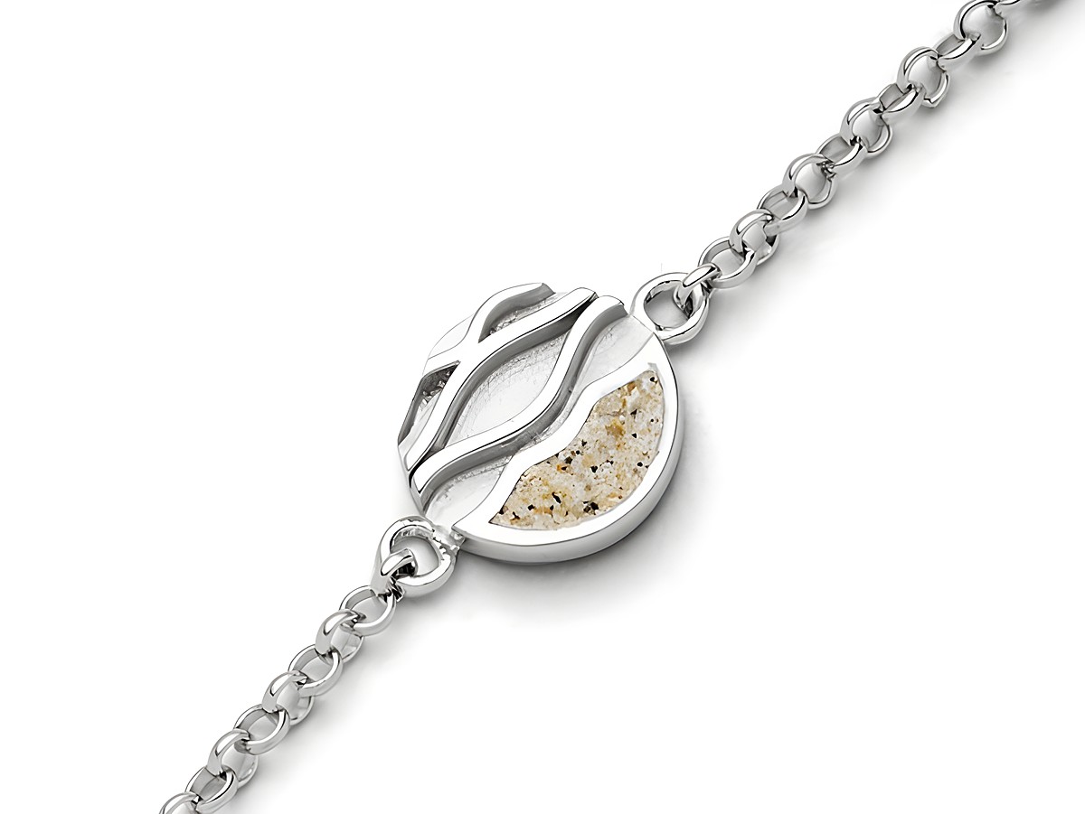 DUR Armband Strandwellen aus Sterling Silber mit filigranem Design und einem Element mit Sandstruktur, erhältlich in den Längen 16,5cm, 18cm und 19,5cm.