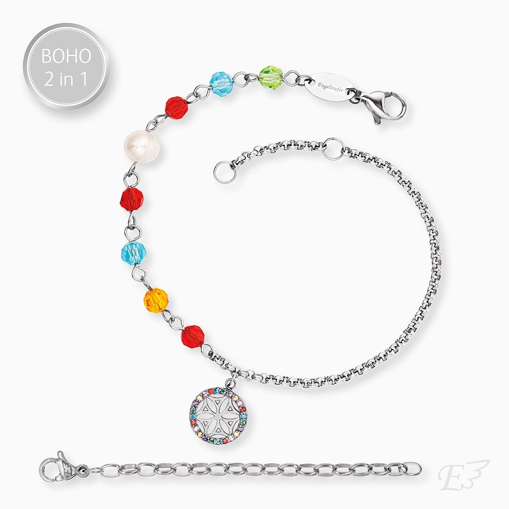 Engelsrufer LEBENSBLUME Armband BOHO Multicolor - Edelstahl & Zuchtperle Weiß 17 cm – Ansicht 2