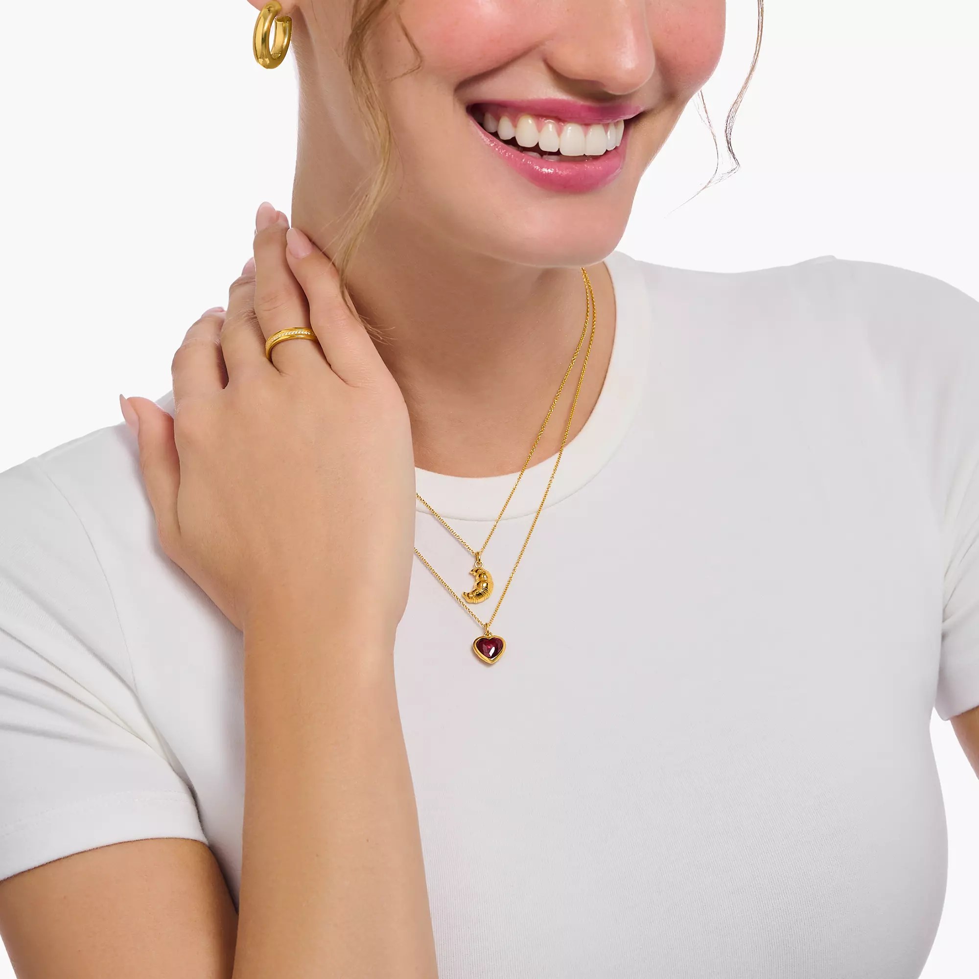 Thomas Sabo Kette - Herz - Silber Gelbgold verg. & Zirkonia - Rot - 38 bis 45 cm – Ansicht 2
