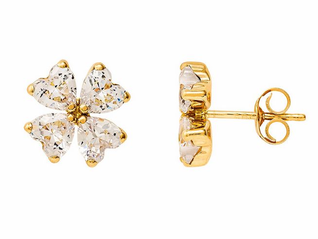 Gelbgold 585 Ohrstecker von Xenox, poliert, in Blumenform mit funkelnden Zirkonia, eleganter Echt Gold Ohrschmuck für einen stilvollen Look.