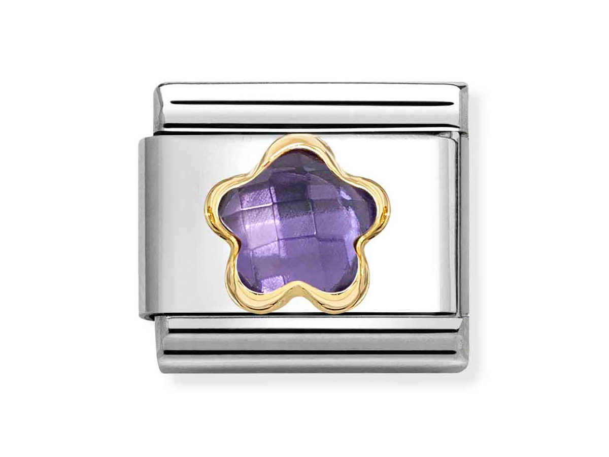 Nomination 030615 01 - CLASSIC Zirkonia-Blüte in 750/- Gelbgold-Fassung - Violett