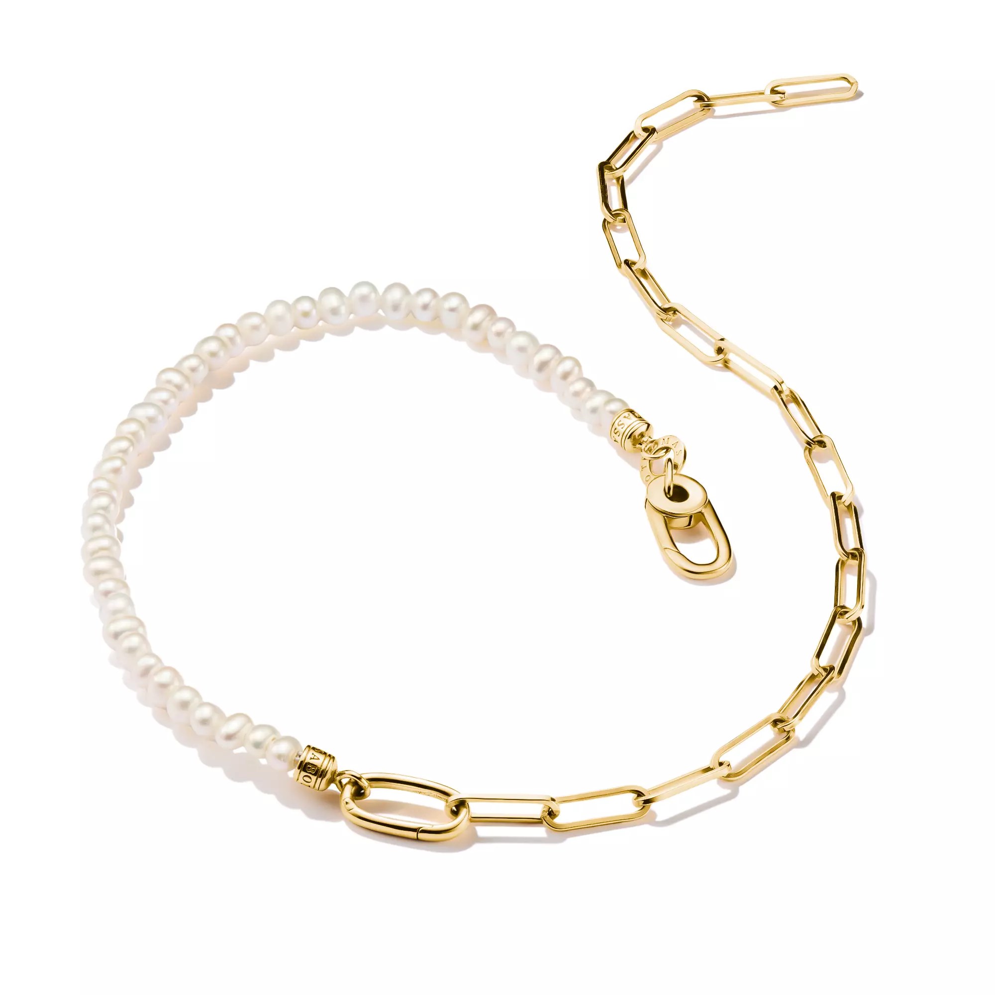 Thomas Sabo Connect - Charm Kette Perlen und Paperclip mit einem Connect Link - Silber & Gelbgold Verg. + Zuchtperle - 45 cm – Ansicht 3